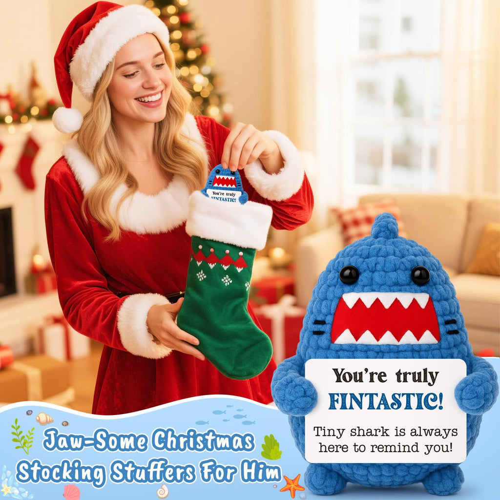 Positive Crochet Animals Shark Gift White Elephant Gifts for Adults Friends Christmas Secret Santa Gifts for Coworker Women Men Get Well Gag Emotional Positive Shark Appreciation Thinking of You