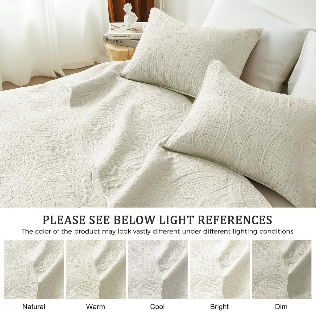 akkialla King/Cal King Quilt Set,Cream Lightweight Bedspread with Coin Pattern, Soft Microfiber Coverlet for All Seasons, Breathable and Skin-Friendly Fabric (1 Quilt, 2 Pillow Shams)