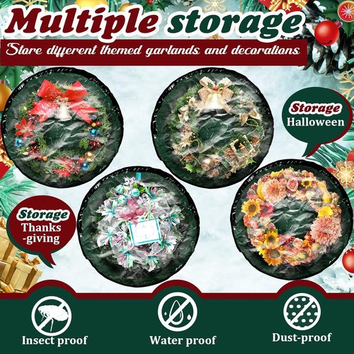 Dunzy Christmas Wreath Storage Bag - Tear-Resistant Fabric with Clear Window | 24x24x7.8 Inch, Green