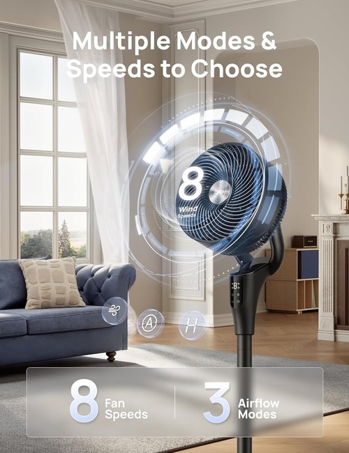 DREO 2026 Upgraded Oscillating Fan - 90ft Airflow, 20dB Quiet Operation, Adjustable Height 38-42''