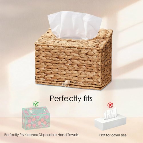 Water Hyacinth Hand Towels Box Cover for Kleenex Disposable Paper Hand Towels, Handwoven Towel Holder, Wicker Tissue Box Cover for Bathroom, Bedroom, Office, Tabletop, Kitchen