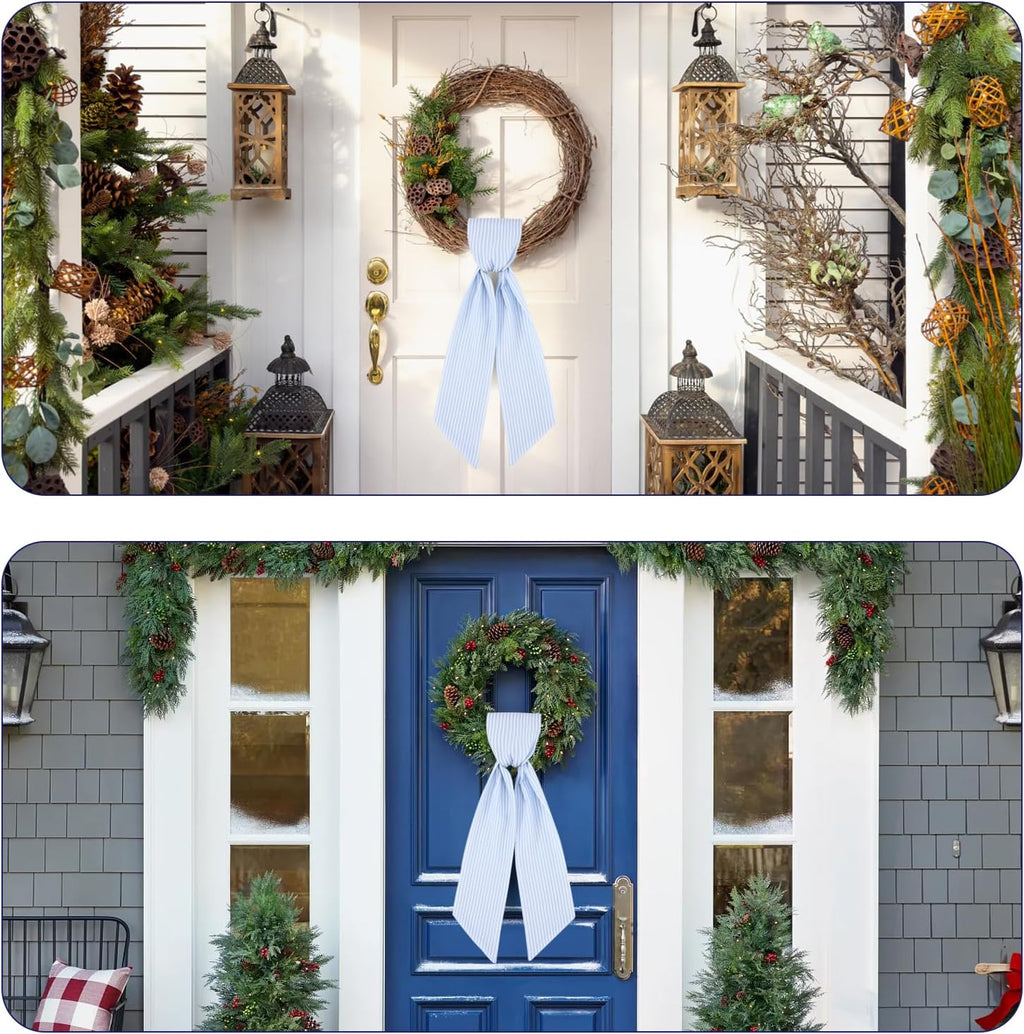 Skiennix 2 Pack Wreath Sash - Blue Stripe Design for Monogram Embroidery | 5'' W x 54'' L Front Door Decor