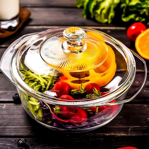 0.93L Glass Casserole Dish with Lid | Small Round Microwave Bowl Cookware - 6.2 Inch (31 oz)