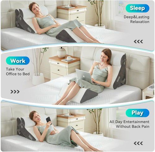 BDEUS Bed Wedge Pillow Set - 4PCS Orthopedic Memory Foam for Back, Neck & Leg Pain Relief | White