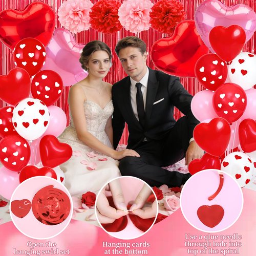 Valentines Day Decor Kit, Happy Anniversary Decorations with I Love You Balloons 1000Pcs Silk Red Rose Petals Romantic Heart Balloon for Wedding Anniversary Valentines Day Decorations