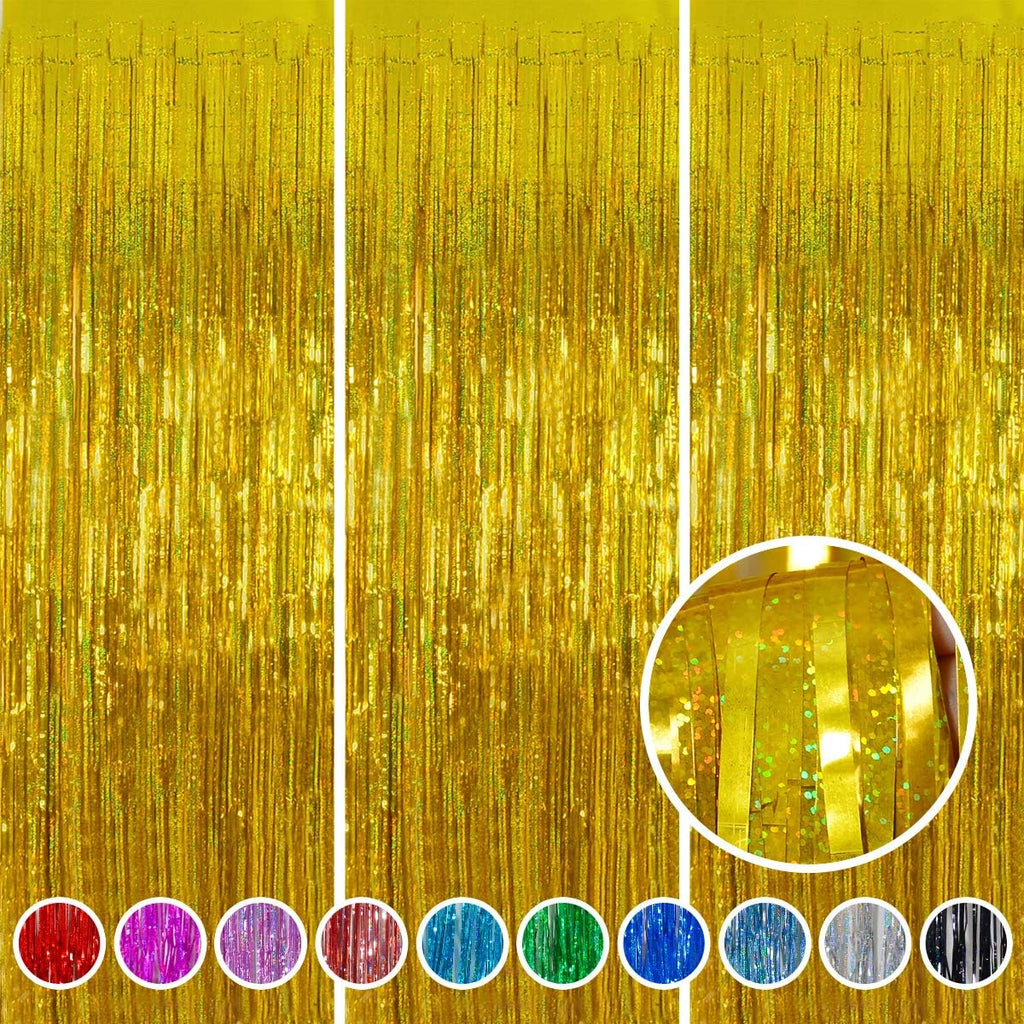Melsan Graduation Decorations 2026 - Foil Fringe Curtains | 3 Pack Gold Tinsel Backdrop 3.2 x 8.2 ft