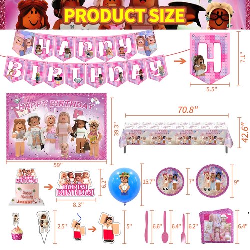 Birthday Party Supplies - Theme Children's Party Decorations Included Happy Birthday Banner, Backdrop, Hanging Swirls, Tablecloth, Cupcake Cake Toppers, Plates, Tableware, Napkins, Balloons