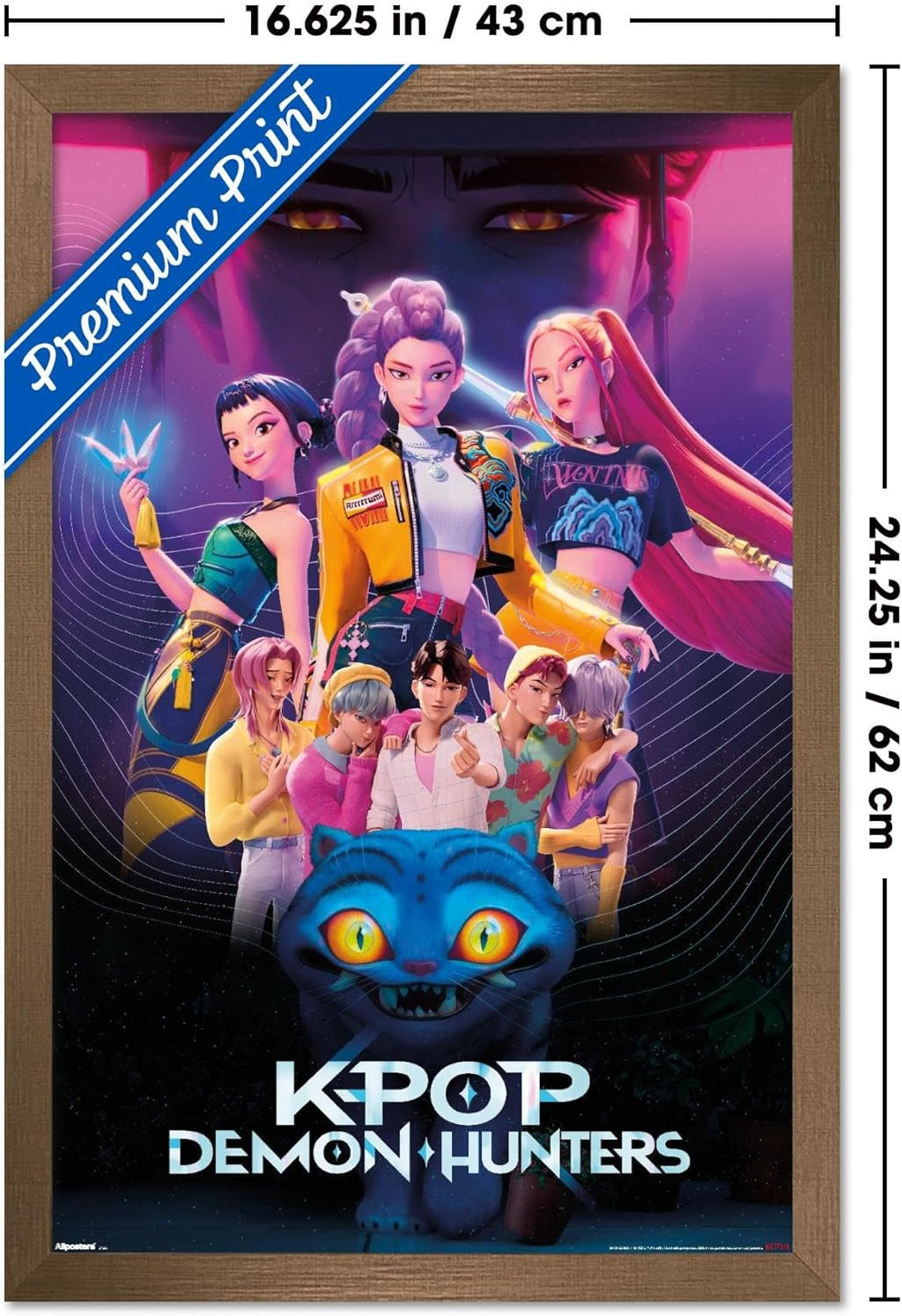 Netflix KPop Demon Hunters Wall Poster - Bronze Framed, 22.4L x 14.7W for Stylish Decor