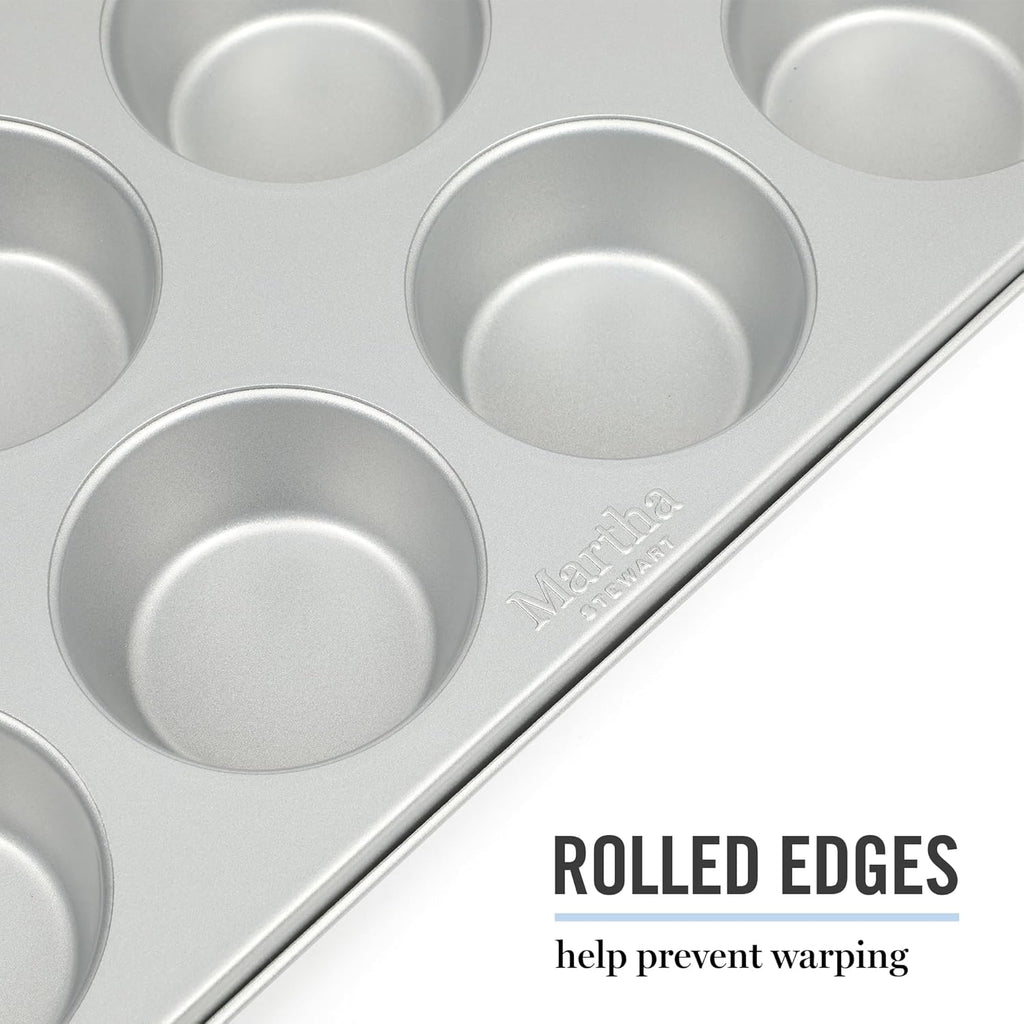 Martha Stewart Gallen 12-Cup Nonstick Muffin Pan - Durable Silver Bakeware for Perfect Muffins & Cupcakes