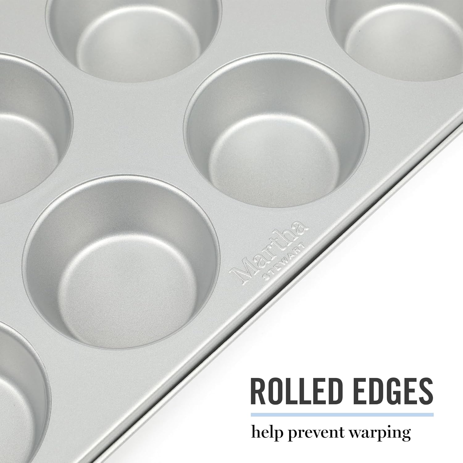 Martha Stewart Gallen 12-Cup Nonstick Muffin Pan - Durable Silver Bakeware for Perfect Muffins & Cupcakes