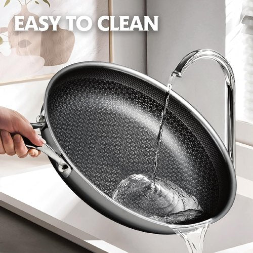 SNOWCLAD Frying Pan, 10 Inch Hybrid Non Stick Stainless Steel Skillets, Dishwasher Induction Oven Broiler Safe, Non Toxic Chef's Pan, PFOA Free Cookware