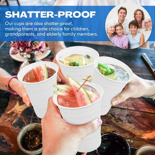 Bokon 16 oz Disposable White Plastic Cups - 200 Pack for Parties, Weddings & Picnics