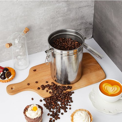 Lallisa 9 Pcs Stainless Steel Kitchen Canister 62 fl oz with Airtight Clear Clamp Lid, Metal Food Storage Container Set for Coffee Bean Ground Coffee Flour Sugar Spice Tea Cereal Snack Candy Pantry