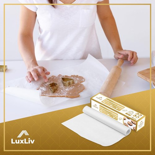 LuxLiv® Non-Stick White Parchment Paper Roll - 12" x 164 ft, Extra-Thick & Greaseproof for Baking