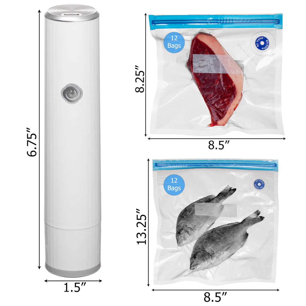 Basicwise Handheld Vacuum Sealer Machine with 24-pc Reusable Bags Food Storage Kitchen Organization Sous Vide Cooking Pantry Preservation Refrigerator Management Meal Preparation & Airtight Sealing