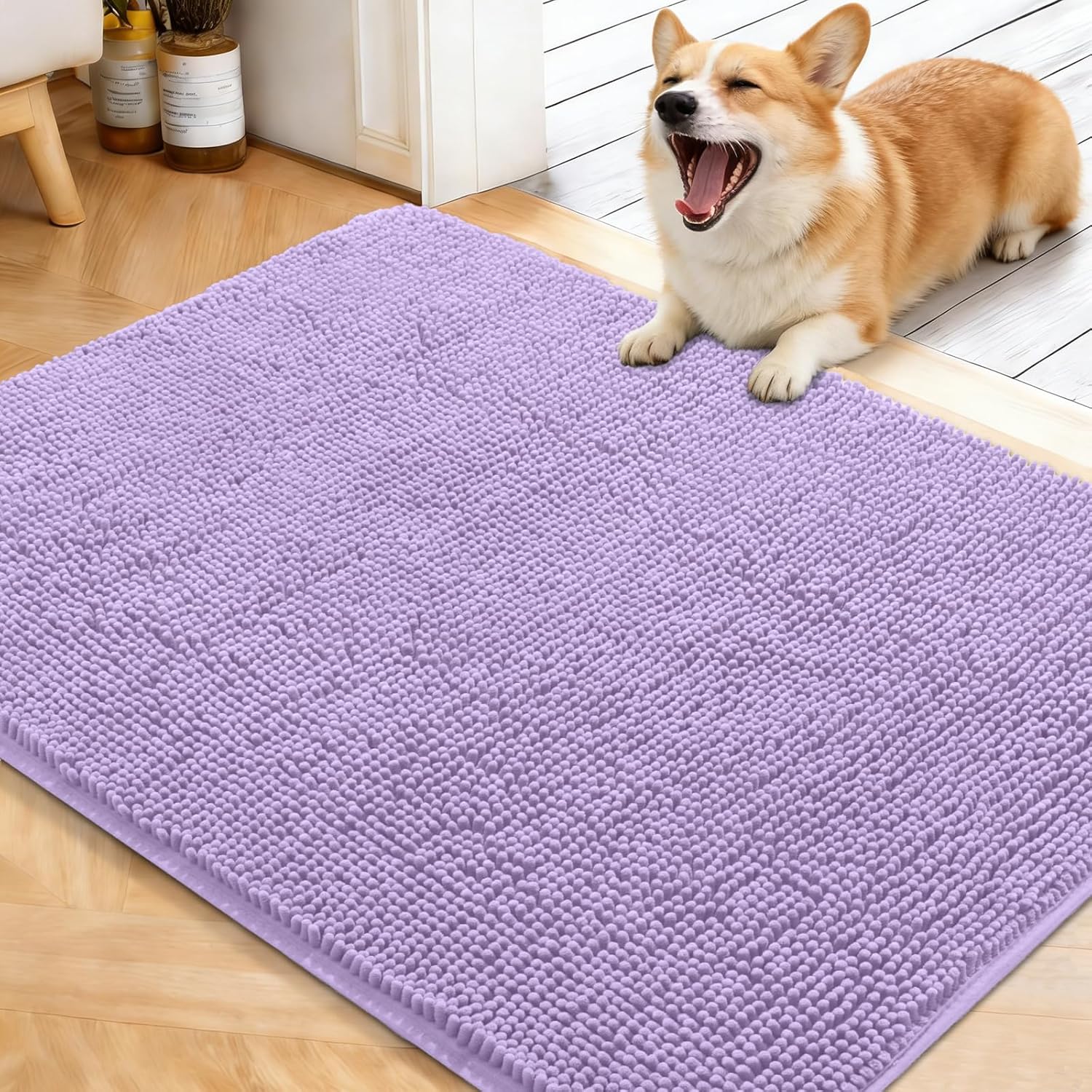 OLANLY Dog Door Mat - Absorbent Non-Slip Washable Mat for Muddy Paws | 40x32 Inches, Lavender