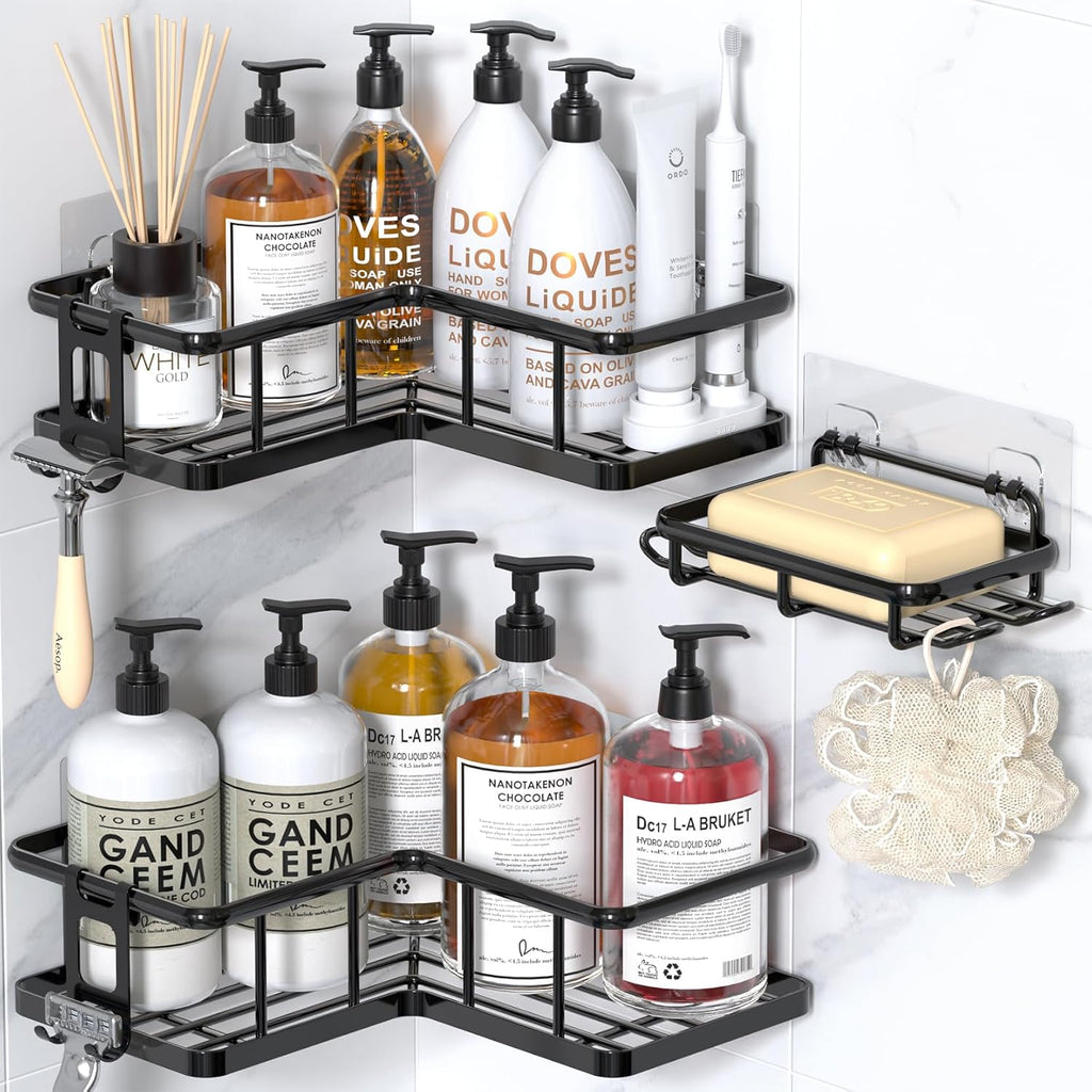 YASONIC 2-Tier Shower Caddy - Versatile Hanging Storage & 3-Pack Corner Organizer Set