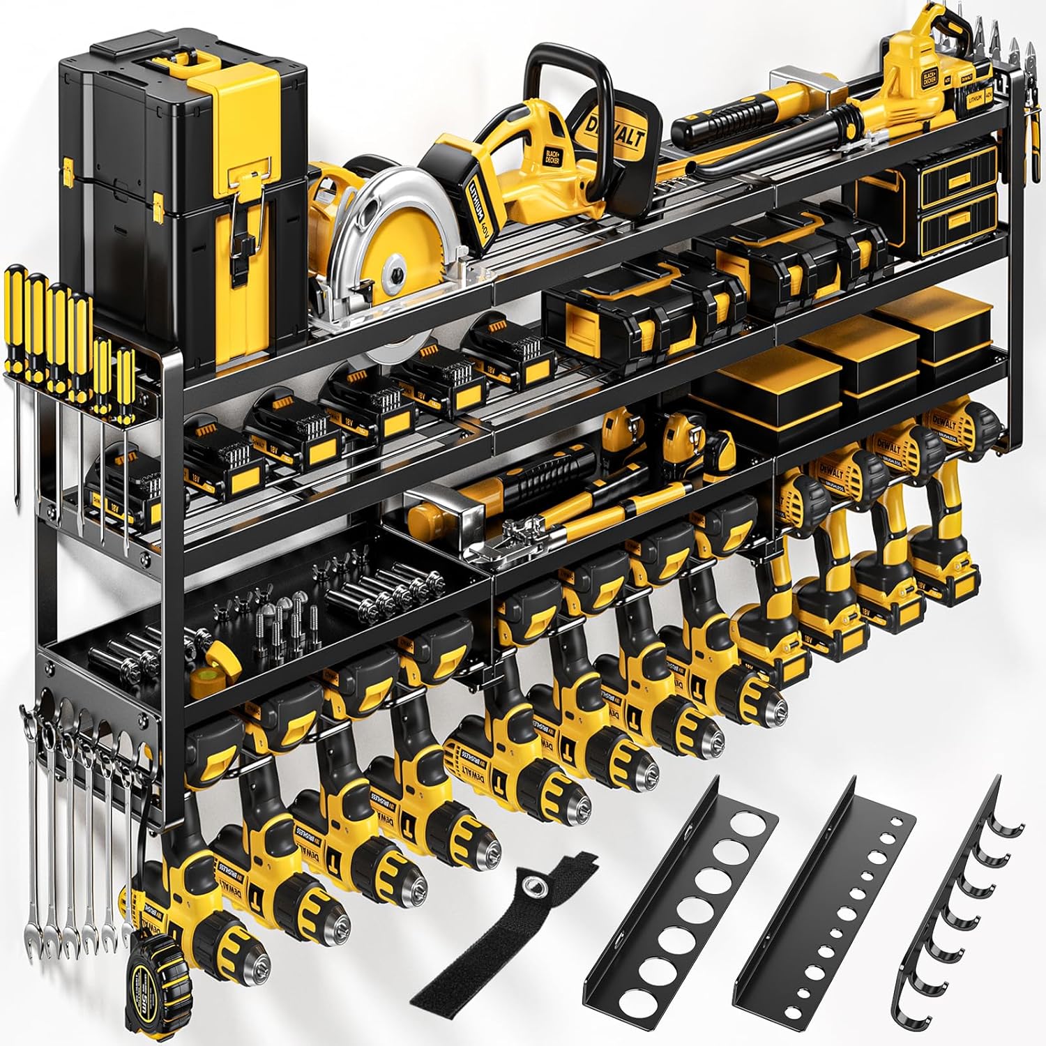 POKIPO 49" W Heavy-Duty Power Tool Organizer - Wall Mount Storage Rack for 12 Cordless Drills | 800 lbs Capacity
