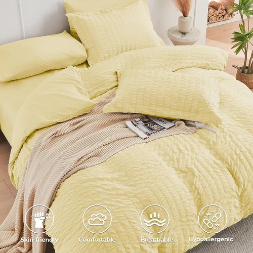 HYMOKEGE Yellow Full Size Comforter Set - 7-Piece All-Season Luxury Bedding in a Bag