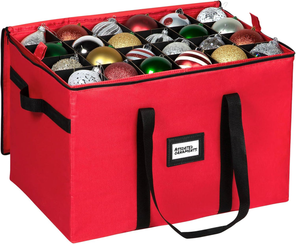 Regine Switzerland Christmas Ornament Storage Container - Large Organizer Bin with Adjustable Dividers for 96 Ornaments