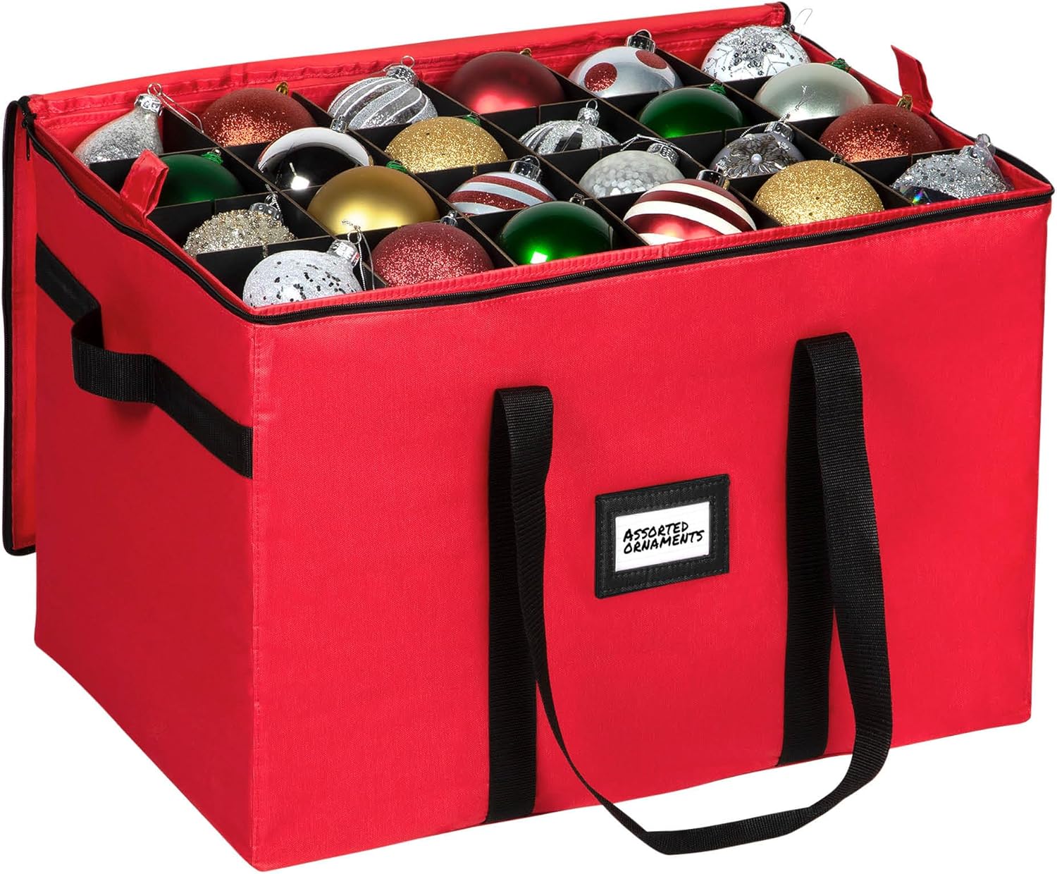 Regine Switzerland Christmas Ornament Storage Container - Large Organizer Bin with Adjustable Dividers for 96 Ornaments