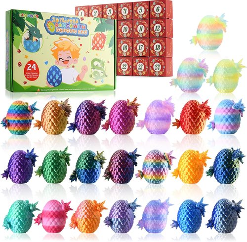 EIMONEY 3D Printed Dragon Egg Advent Calendar - 24PCS Realistic Movable Dragon Toys for All Ages | Multicolor