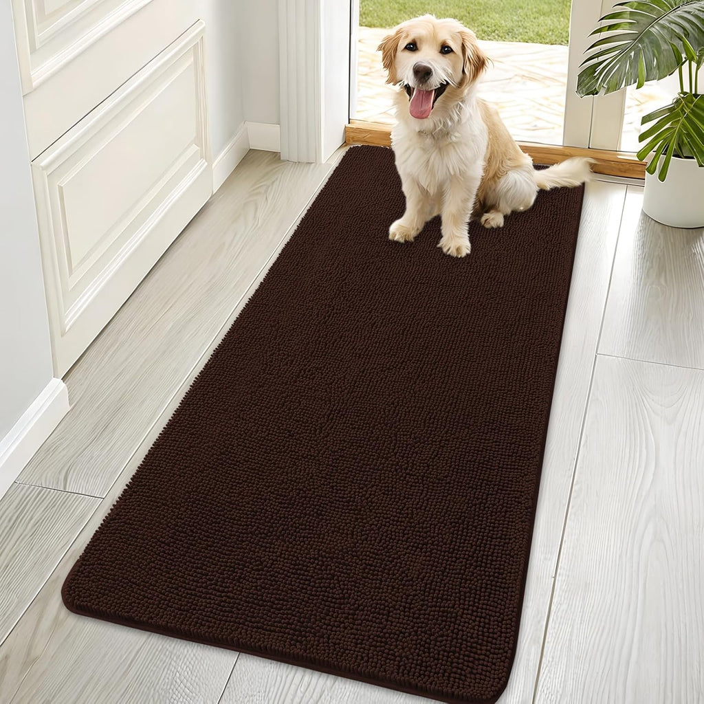OLANLY Dog Door Mat - Absorbent Non-Slip Mud Mat for Indoor Use | Quick Dry Chenille, 70x35, Brown