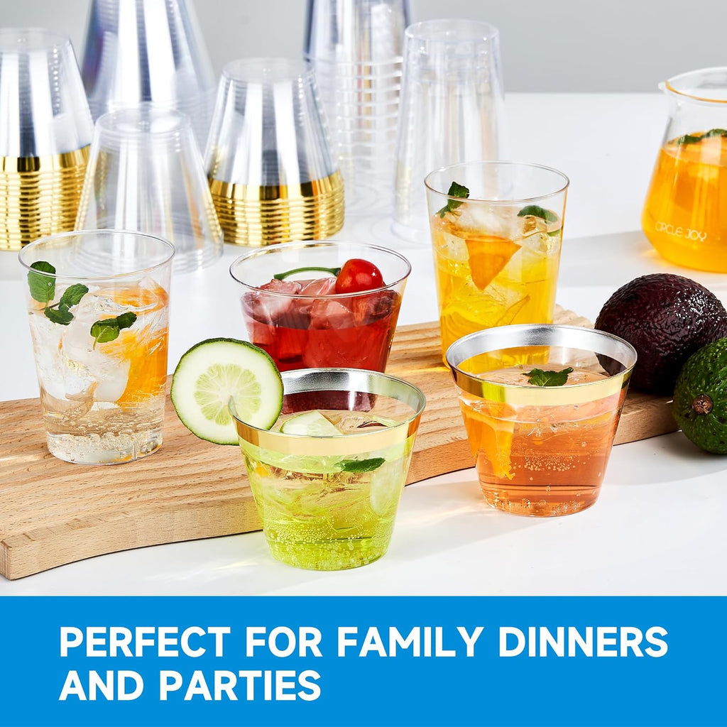 RACETOP Clear Plastic Cups - 9 oz Disposable Tumblers for Parties & Events | 100 Pack