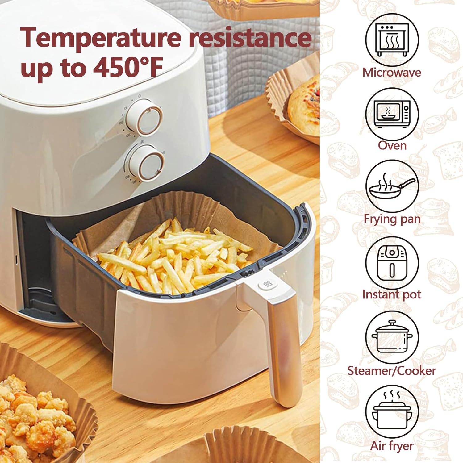 Skiennix 9-Inch Air Fryer Liners - 125 Pack Non-Stick Parchment Paper Sheets for Healthy Cooking