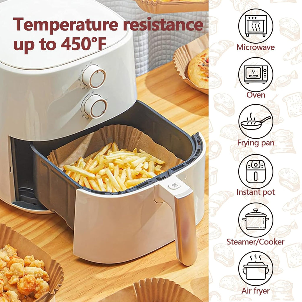 Skiennix 10-Inch Air Fryer Liners - 100 Pack Non-Stick Parchment Paper Sheets for Healthy Cooking | Fits 5-8 QT Air Fryers