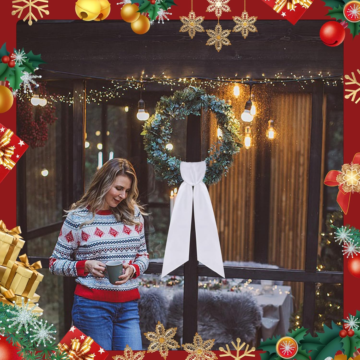 RunNico Wreath Sash - 4 Pack 4.5" W x 56.3" L | White Blank Embroidered Holiday Decor for Front Door
