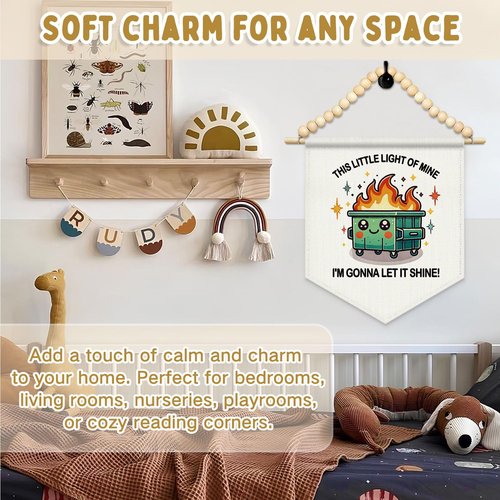 FLVGE Emotional Support Dumpster Fire Canvas Banner, Funny Office Wall Art Decor Hanging Pennant Flag for Home Office Decor, Funny Gifts for Women Men Girls Coworker Friend,11x14