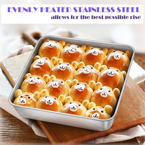 E-far Baking Pan Set | 8 x 8-Inch Square Stainless Steel Bakeware | Non-Toxic & Dishwasher Safe, Set of 3