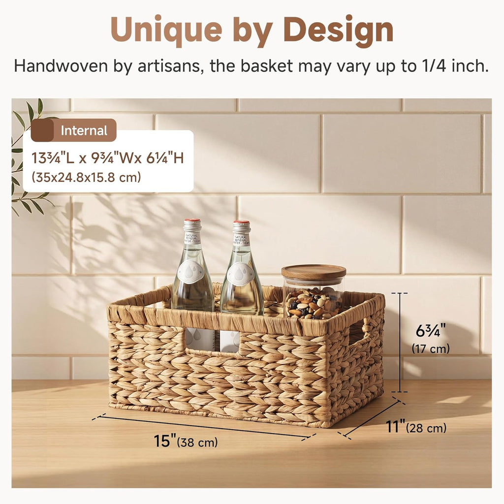StorageWorks Large Wicker Storage Basket - Water Hyacinth with Built-In Handles | 1 Pack