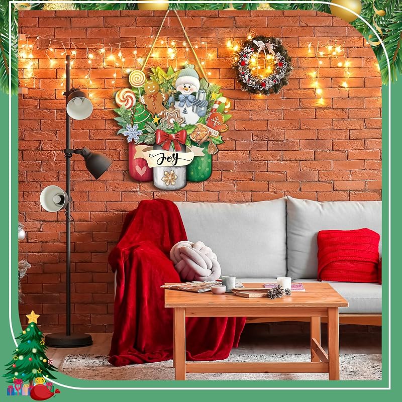 Snowman Christmas Welcome Door Hanger - Rustic Outdoor Front Door Sign (Variation: Snowman)