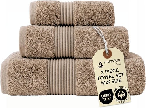 Boulevard Series Luxury 3-Piece Bathroom Towel Set - Soft 100% Turkish Cotton | Bath, Hand & Washcloth (Taupe Quartz)