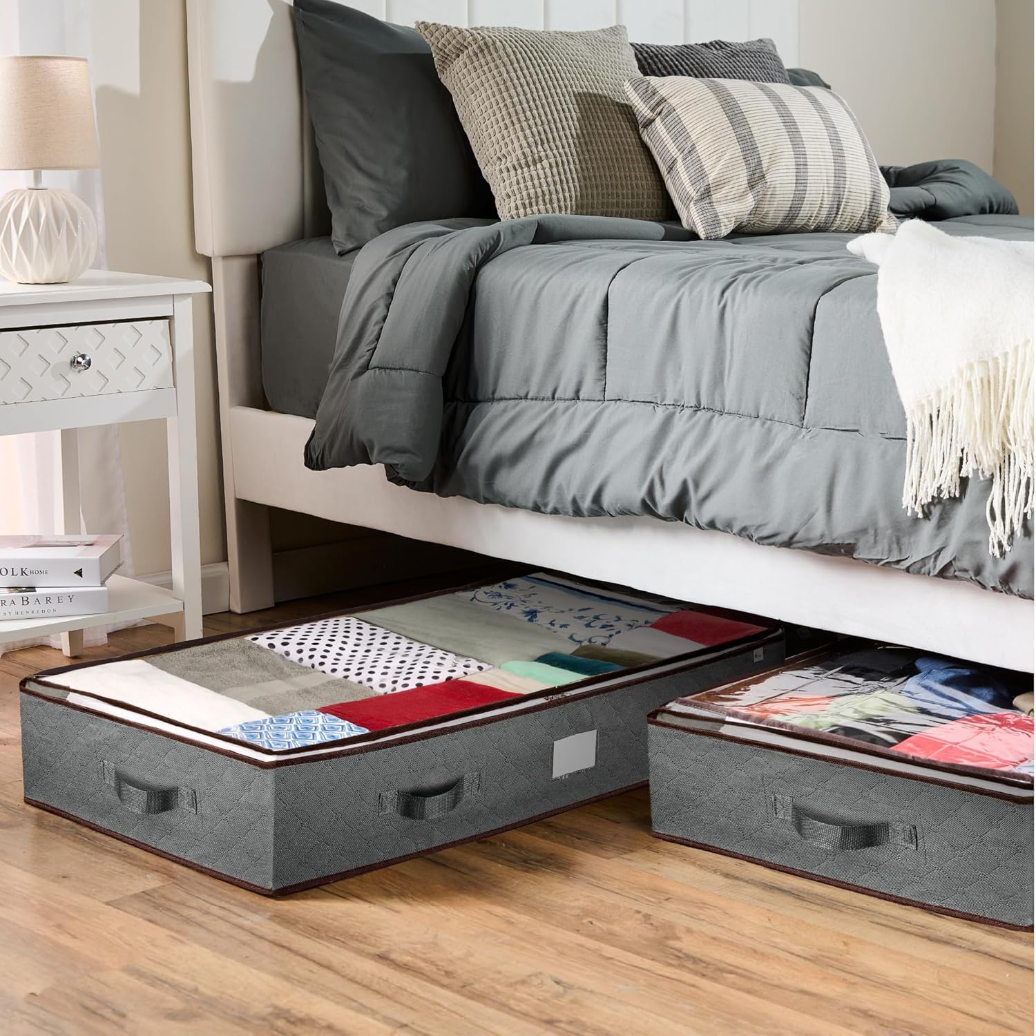 Under Bed Storage Bins by [Brand Name] - Pack of 4 Durable Containers for Clothes & Shoes | Clear Top with Dual Zippers