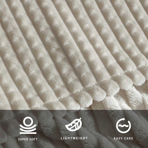 Kenneth Cole - Throw Blanket, Textured Jacquard Plush Bedding, Super Soft Home Decor, Oeko-Tex Certified (Textured Solid Beige, 50" x 60")