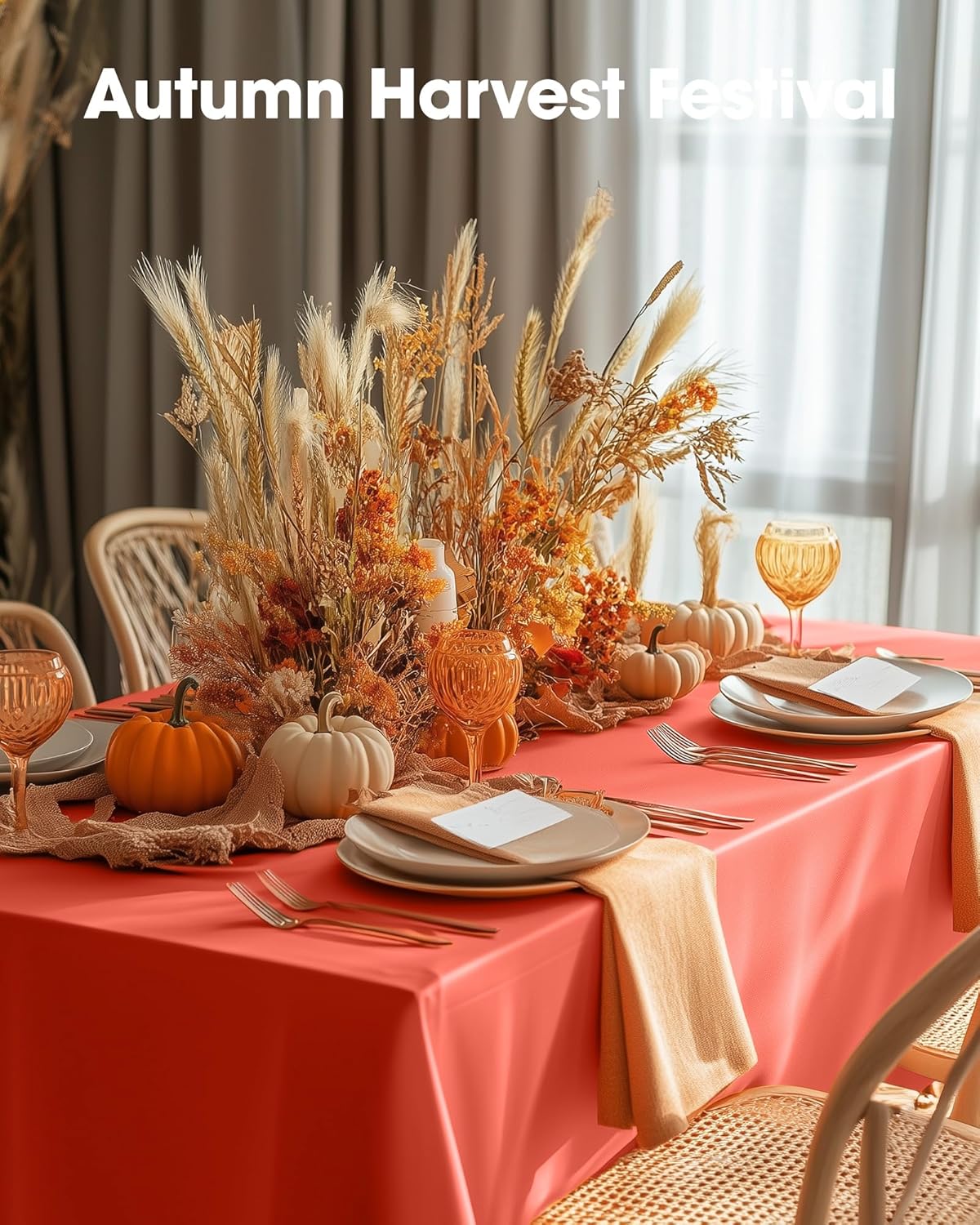 Pureegg Disposable Table Cloths - 54 x 108 Inch, Leakproof & Sturdy for Halloween and Thanksgiving | 8 Pack, Orange