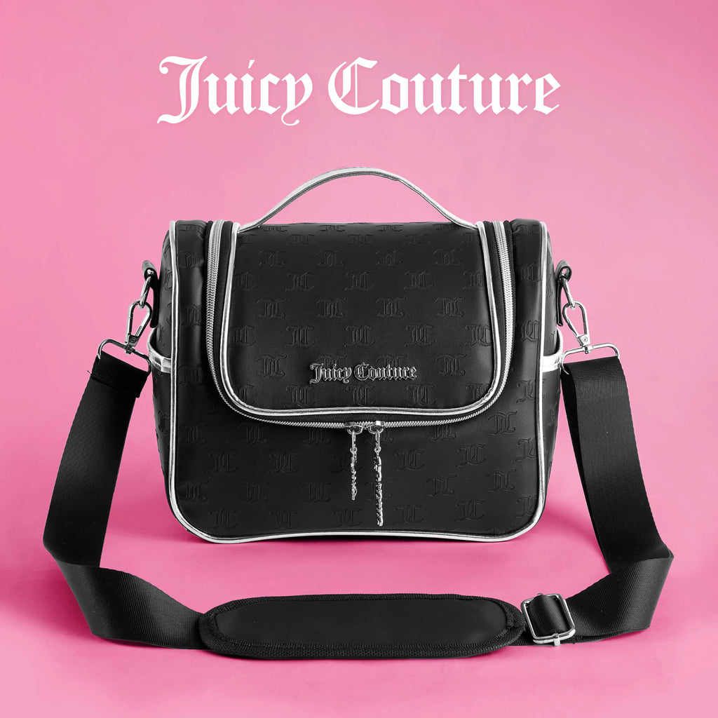 Juicy Couture Insulated Lunch Bag – Stylish Cooler Tote with Adjustable Crossbody Strap, Debossed Logo, Black – Women's Lunch Box Bag for Work, School, Travel