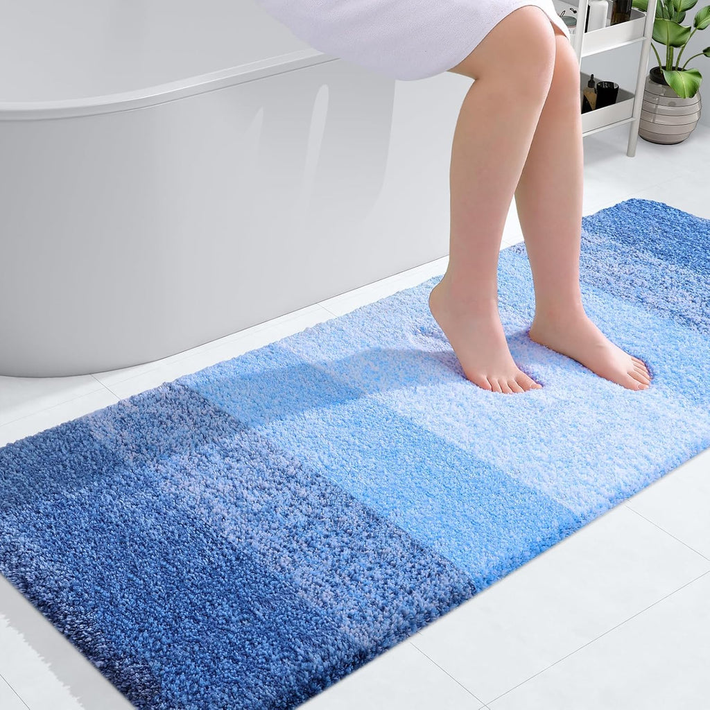 OLANLY Large Bathroom Rugs - Extra Soft Microfiber Mat 54x24 | Quick Dry, Washable, Rubber Backing, Light Royal Blue