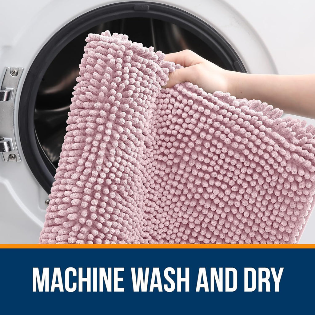 OLANLY Large Bathroom Rugs - Extra Soft Chenille Bath Mats | Quick-Dry, Machine Washable, Dusty Rose 59x35