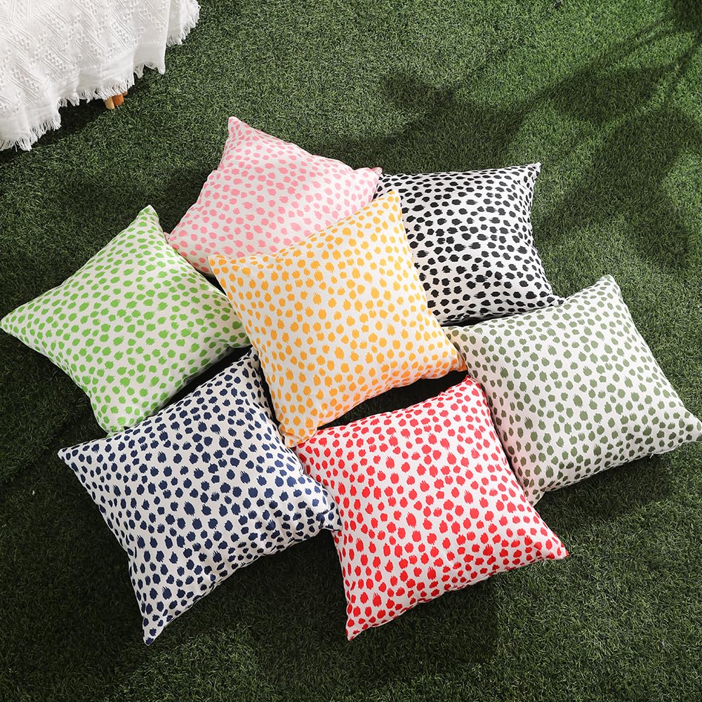 Outdoor Pillow Covers 18x18 Set of 2 Boho Design Navy Dark Green Polka Dot Decorations Pillows Spring Summer Outdoor Waterproof Patio Furniture Porch Sofa Bed Cushion Covers Home Decor JB001-L18