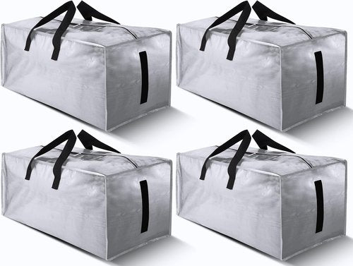 HOMESURE Large Water-Resistant Storage Bags - Heavy Duty with Zippers & Handles | 4 Pack, Silver