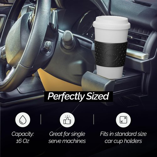 Copco Acadia 16oz Travel Mug - Double-Wall Insulated Tumbler, Non-Slip Sleeve & BPA-Free - Microwave & Dishwasher Safe, Reusable Plastic Coffee Mug for Office & Travel (Black)