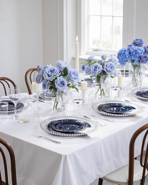 Hioasis 350-Piece Blue and Silver Party Plates Set - Heavy-Duty Plates, Cutlery, Cups & Napkins for 50 Guests