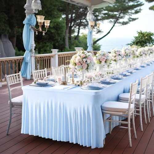 4 Packs Baby Blue Table Clothes for 6 Foot Rectangle Tables, One-Piece Wrinkle Resistant Stretch Spandex Table Covers with Skirt for Event Banquet Wedding Birthday Party