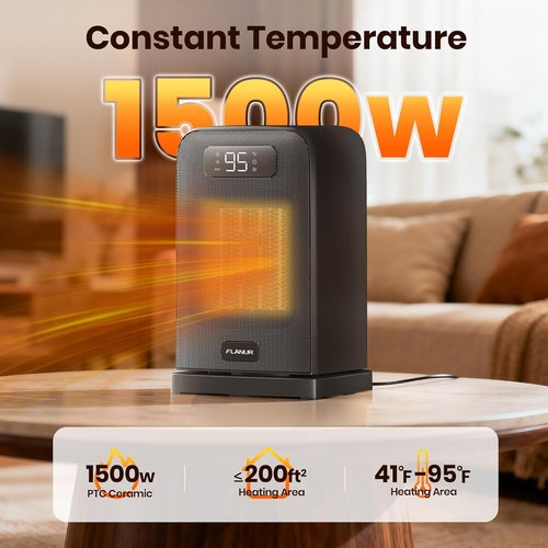 FLANUR 1500W Space Heater - Compact Desk Heater with Remote, Thermostat & 12H Timer | Oscillating Black Design for Home & Office