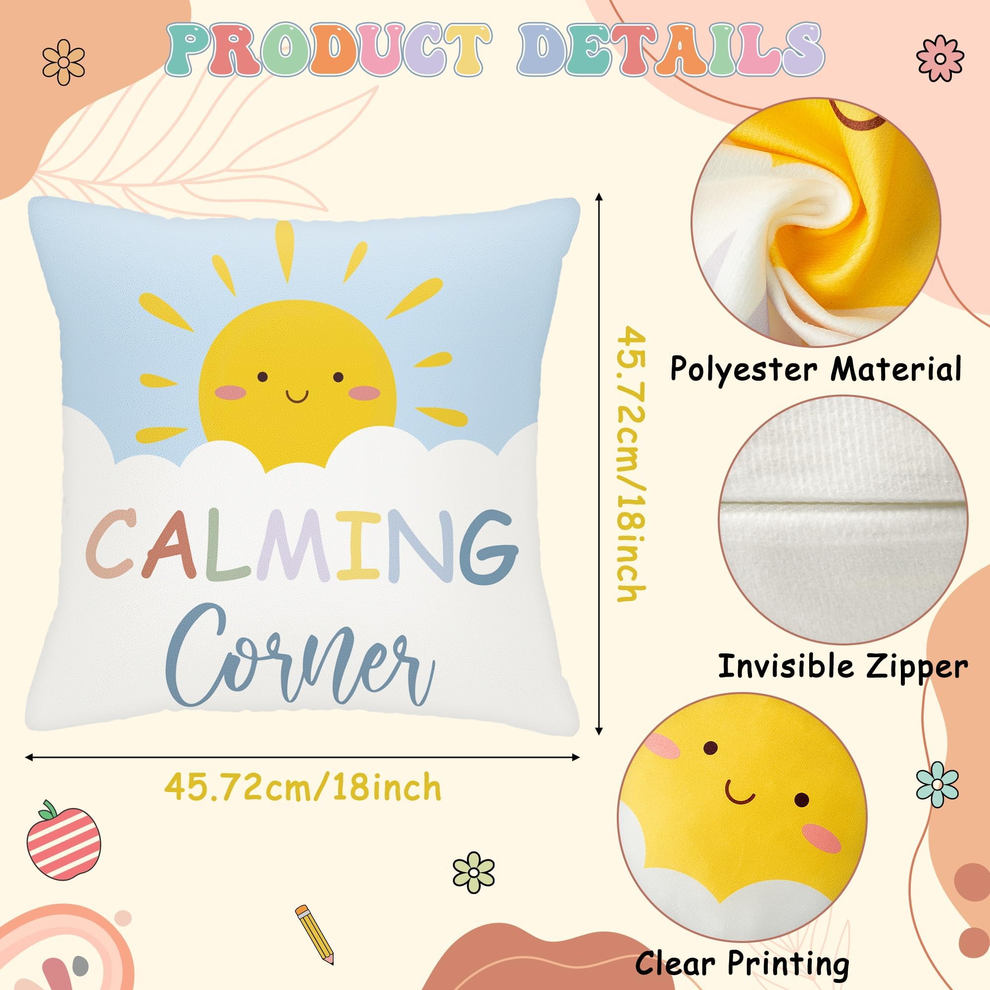 EDaozkend Boho Calming Corner Pillow Covers, 4Pcs Back to School 18x18 Boho Calm Down Corner Therapy Pillowcase for Mental Health Room Home, Emotion Feelings Pillow Covers Inspirational Gifts for Kids