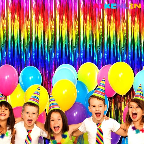 Colorful Foil Fringe Curtain Backdrop by [Brand Name] - 3.2Ft x 9.8Ft Metallic Tinsel Streamers for Parties & Events